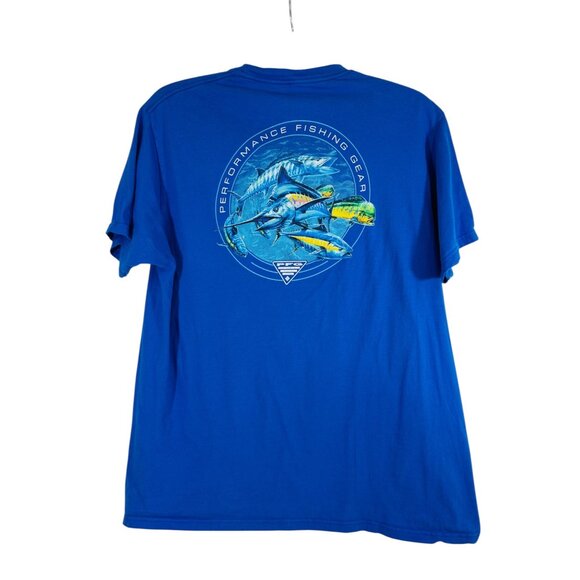 Columbia PFG Performance Fishing Gear Graphic Tee XL Blue Cotton Mens Shirt - Picture 1 of 9